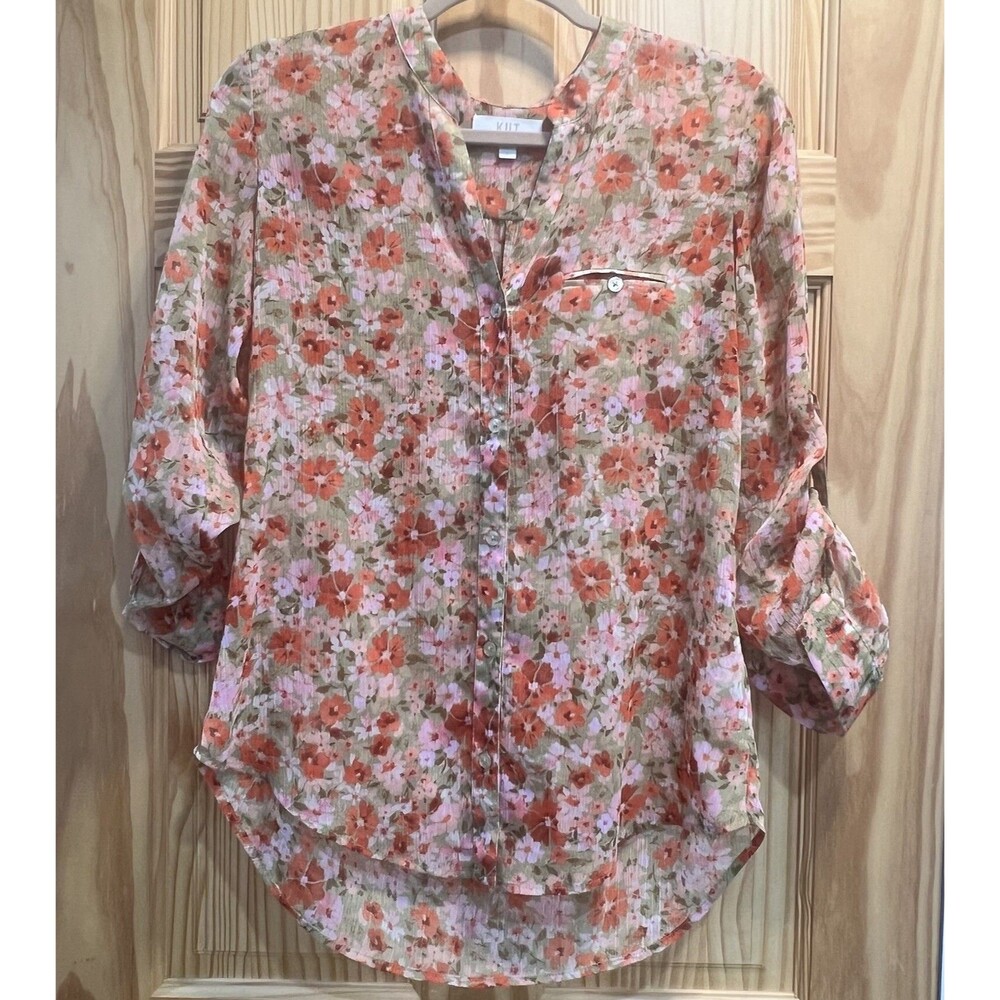 Kut From Kloth Womens Button Down Floral Sheer Size Small